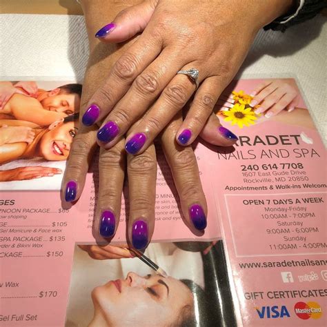  Get Directions to Saradet Nails and Spa in Rockville, MD. Saradet Nails and Spa. 1607 E Gude Dr Rockville, MD 20850 (240) 614-7708. Open 6 Days A Week. Monday-Friday 